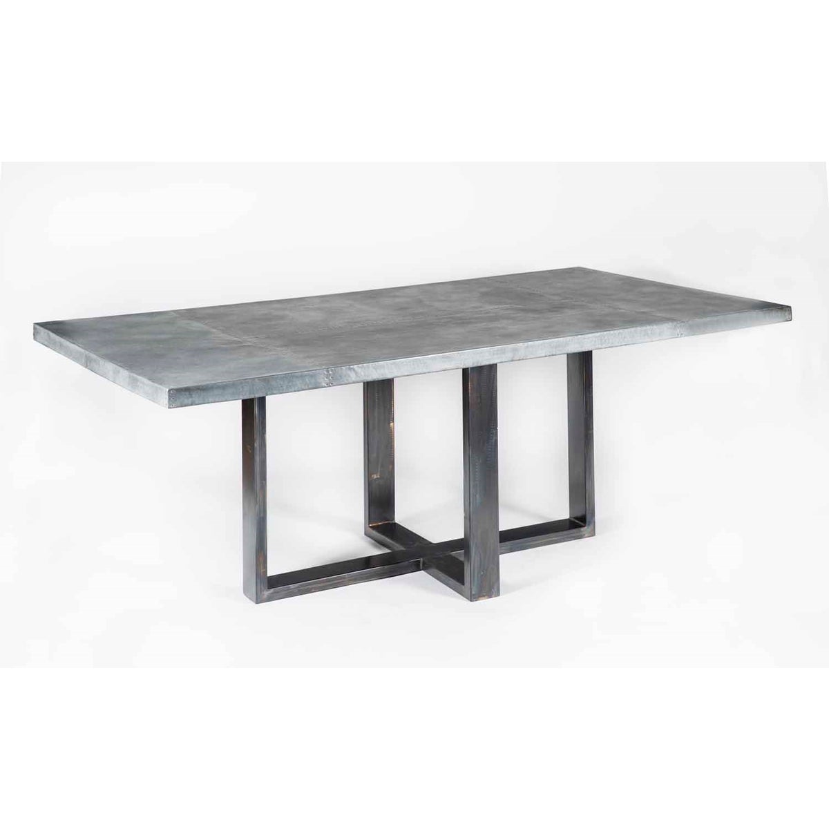 Liam Dining Table with 84" x 44" Acid Washed Rectangle Hammered Zinc Top